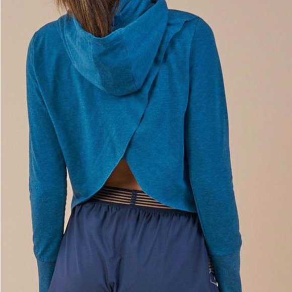 Gymshark Tops - Gymshark Cross Back Hoodie Teal Size Small
